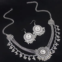 New Rhinestone Jewelry Sets Metal Beads Tassel Multilayer Necklace Earrings Set For Women Bijoux Statement Collar Necklace Set