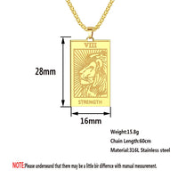 Kinitial Stainless Steel Strength Lion Tarot Card Pendant Necklace For Women Men Punk Amulet Jewelry Choker Husband Gift