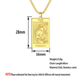 Kinitial Stainless Steel Strength Lion Tarot Card Pendant Necklace For Women Men Punk Amulet Jewelry Choker Husband Gift