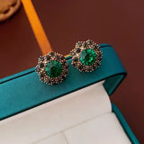 1/4 Pcs French Retro Rhinestones Choker Necklaces for Women Luxury Green Flower Ear Studs Elegant Snape Bracelet Jewelry Sets M