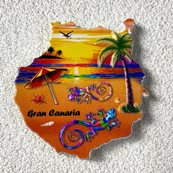 Gran Canaria Island, cultural and creative tourist souvenirs by the sea, sunset, gecko 3d home decoration refrigerator magnets