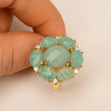 G-G Natural Amazonite Blue Crystal Cubic Zirconia Flower Shape Ring Fashion Gift