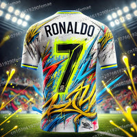 Classic Ronaldo Graffiti Pattern Men's Sports Shirt T-shirt, Breathable And Comfortable Daily Quick Drying Jersey