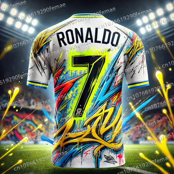 Classic Ronaldo Graffiti Pattern Men's Sports Shirt T-shirt, Breathable And Comfortable Daily Quick Drying Jersey