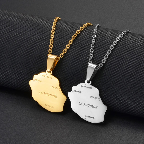 Anniyo 2.3cm Reunion Map Pendant Necklaces Réunion Jewelry France for Women Girls #368021