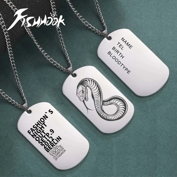 Military Army Tactical Necklace Personalized Bar US Dog Tag Logo Soldier Name Chain Custom War Gift For Men Woman Father Steel