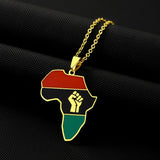 2024 new fashion stainless steel African fist map necklace for women and men couples ethnic style accessory collarbone chain ann