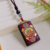 Nepal Tangka Pendant Male Green Tara Manjushri Bodhisattva Black Sandalwood Buddha Sign Vintage Necklace Sweater Chain Jewelry