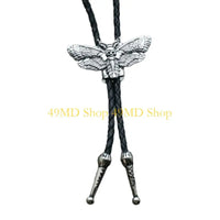 49MD Mens Gothic Western Bolo Tie Cowboy Necktie Metal Skull Moths Pedant Necklace