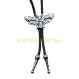 49MD Mens Gothic Western Bolo Tie Cowboy Necktie Metal Skull Moths Pedant Necklace