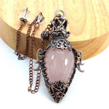 Water Drop Crystal Pendulum for Dowsing Spiritual Divination Natural Amethyst Rose Quartz Onyx Antique Pendulums Pendant Pendulo