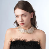 Pearl Beaded Lace Trim Collar Ribbons Women Necklace Wedding Jewelry for Clothes Dress  Beads Crystal Collar Wedding Jewelry