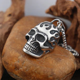 Gothic Dominating Skull Pendant Stainless Steel Vintage Men's Punk Rock Flame Skull Necklace Trendy Popular Jewelry Dropshipping
