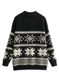 2024 Women Christmas Sweaters Long Sleeve Turn-down Collar Oversized Ugly Holiday Knitted Pullover Sweater
