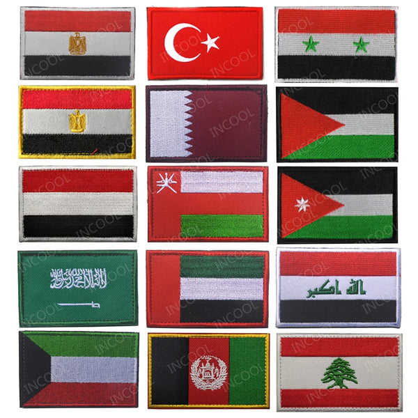 Saudi Arabia Qatar Palestine Egypt Turkey Oman UAE Yemen Iraq Syria Kuwait Lebanon Afghanistan Flags Embroidered Patches Badges