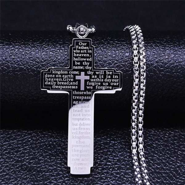 2024 New fashion Bible Cross chain necklace men's temperament everything match stainless steel pendant necklace accessory gift