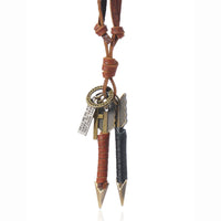 1 piece Handmade leather wrapped double arrow pendant necklace