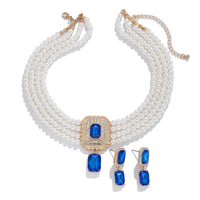 1Set Luxury Multilayer Imitation Pearl Necklace Earrings For Women Girls Temperament Jewelry Bridal Rhinestone Wedding Jewelry
