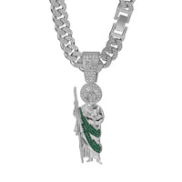 Men Women Hip Hop Saint Jude Pendant Necklace,13mm Cuban Chain Religious Saint Jude Idol Pendants Charm Jewelry 2025 New Arrived