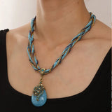 Bohemia Ethnic Resin Stone Pendant Necklace Women Crystal Flower Decoration Multilayer Beads Chain Choker Necklace Collar