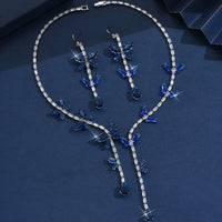 Women's fashionable butterfly tassel zircon necklace earring jewelry set, with a light luxury design and a high-end feel