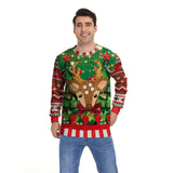 Men Women Xmas Sweatshirt 3D Christmas Wine Glass Bell The Gingerbread Man Print Ugly Christmas Sweater Holiday Party Jumper Top