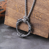 Stainless Steel Goth Infinity Ouroboros Norse Dragon Necklace Pendant Gothic Accessories Amulet Viking Runes Jewelry with box