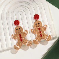 Merry Christmas Acrylic Earrings for Women Girls Newest Cute Cartoon Glitter Gingerbread Man Drop Earring Fashion Jewelry Gifts