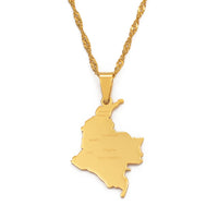 Anniyo Colombia Pendant and Water Wave Chain for Women Girls Stainless Steel Country Map Jewelry Colombia #112621