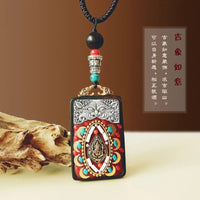 Nepal Tangka Pendant Male Green Tara Manjushri Bodhisattva Black Sandalwood Buddha Sign Vintage Necklace Sweater Chain Jewelry