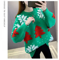 Christmas Sweater New Loose Velvet Thickened Knitted Bottoming Shirt Women Autumn and Winter Red Top