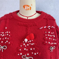 Christmas Sweater Women 2024 Korean Style O Neck Casual Loose Jumper Women Chic O Neck Peark Bow New Year Sweater Knitwear