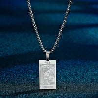 Kinitial Stainless Steel Strength Lion Tarot Card Pendant Necklace For Women Men Punk Amulet Jewelry Choker Husband Gift