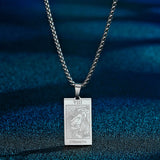 Kinitial Stainless Steel Strength Lion Tarot Card Pendant Necklace For Women Men Punk Amulet Jewelry Choker Husband Gift