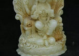 5.8" Old China Han White Jade Carving Buddhism 4 Arms Lord Shiva Goddess Statue