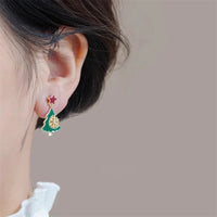 Fashion New Shiny Snowflake Christmas Tree Earring Rhinestone Simple Stud Earrings Women's Wedding Jewelry Earrings