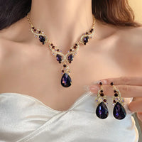 2 Pcs Inlaid Rhinestone Water Drop Necklace Earring Jewelry Sets for Women 2025 Hot Sale Personalized Wedding Bride Accessories