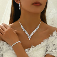 Women's fashionable rhinestone sparkling earrings necklace bracelet ring jewelry set wedding banquet party holiday gift