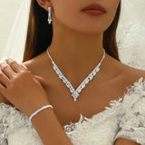 Women's fashionable rhinestone sparkling earrings necklace bracelet ring jewelry set wedding banquet party holiday gift