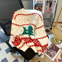 New Autumn and Winter Christmas Red Sweater Loose Lazy Style Thickened Knitted Bottoming Shirt Top