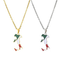 Italian map pendant stainless steel necklace famous ethnic style female niche design sense of light luxury geometric drip oil je