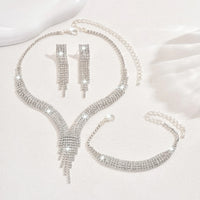 4PC Women's Fashion Geometric Tassel Necklace Earrings Bracelet Jewelry Set Suitable for Wedding, Party, Festival Gifts-8538