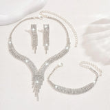 4PC Women's Fashion Geometric Tassel Necklace Earrings Bracelet Jewelry Set Suitable for Wedding, Party, Festival Gifts-8538