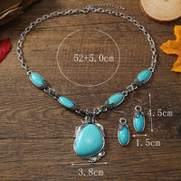 A necklace+a pair of earrings women's jewelry set, creative, fashionable, simple, retro turquoise women's set, suitable for dail