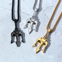 Stainless Steel Trident Pendant Necklace For Men Hip Hop Punk Style Boy Gifts Gold Color 60mm Chain Fahion Jewelry Wholesale