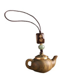 Statue Mini Little Teapot Keychain Waterproof Openable Carved Teapot Pendant Beads Ornament Green Sandalwood Phone Chain Friends