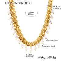 Stainless Steel Crawler Necklace Bracelet For Women 18k Gold Plated Imitation Pearl Tassel Charm Women's Necklaces Bracelets Set