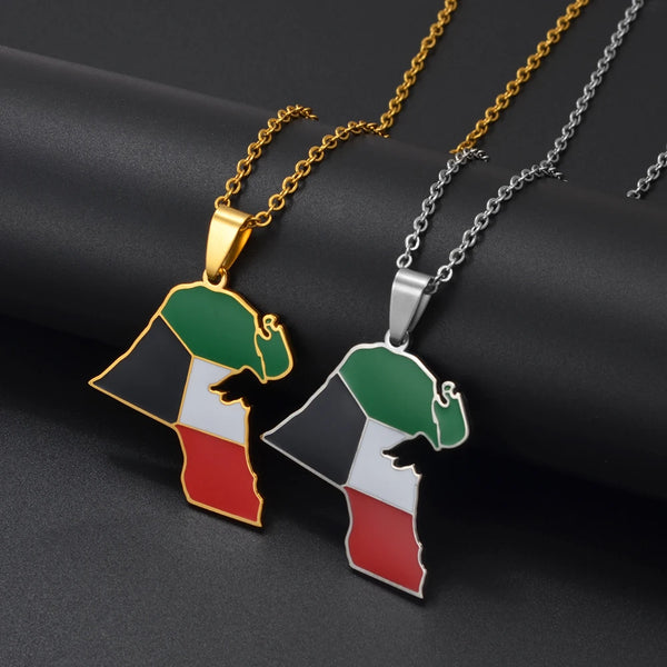 Anniyo Kuwait Map Flag Pendant Necklaces Kuwaiti Stainless Steel Jewelry #324721