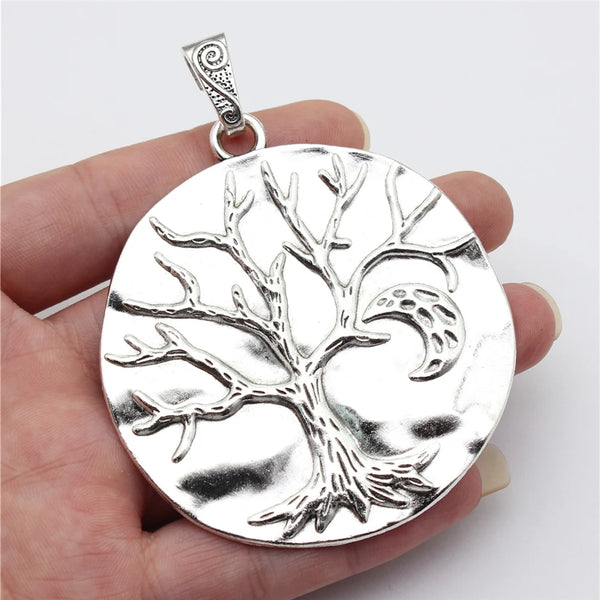 WYSIWYG 1pcs 71x64mm Tibetan Silver Color Large Tree Life & Moon Charms Pendants For Necklace Jewelry Making Findings