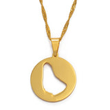 Anniyo Charm Map of Barbados Island Pendant Necklaces Round Barbados Jewelry #119721